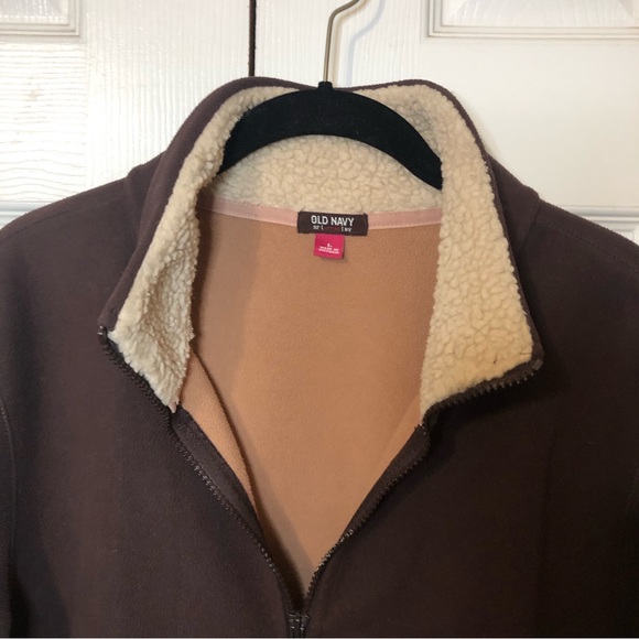 Old Navy Sherpa Collared Full Zip Fleece Coat Brown Tan Large - Picture 2 of 6